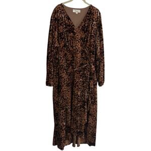 Nurture by Westbound Woman Velvet Maxi Dress 2X Brown Animal Print High Low Hem